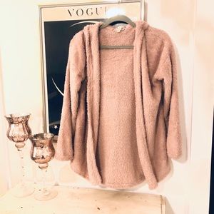 Pink Rose Plush Jacket with Hood